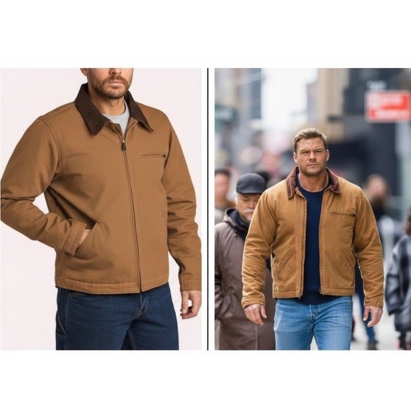 Men’s canvas lined work jacket with corduroy collar size Large NWT